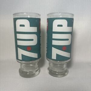 Vintage 7UP Drinking Glasses The Uncola 6.5" Glass Set Of 2 Wet & Wild Used